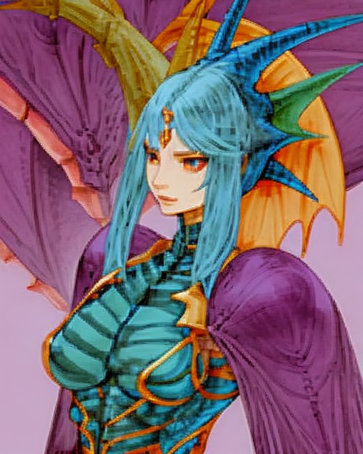 final fantasy character concept <lora:finfan:0.7> finfan, insect dragon, purple carapace, pincers, stinger, high quality, ...
